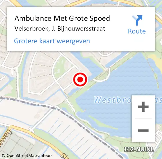 Locatie op kaart van de 112 melding: Ambulance Met Grote Spoed Naar Velserbroek, J. Bijhouwersstraat op 10 augustus 2023 10:12