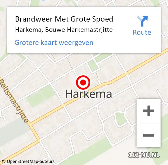 Locatie op kaart van de 112 melding: Brandweer Met Grote Spoed Naar Harkema, Bouwe Harkemastrjitte op 10 augustus 2023 10:22