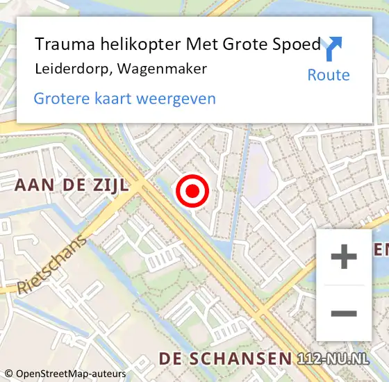 Locatie op kaart van de 112 melding: Trauma helikopter Met Grote Spoed Naar Leiderdorp, Wagenmaker op 10 augustus 2023 10:26