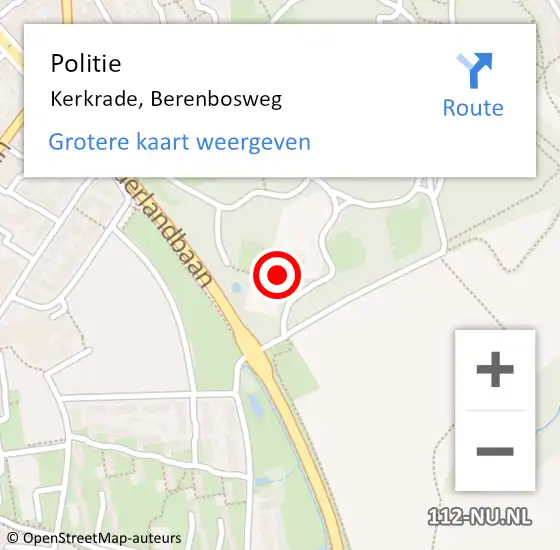 Locatie op kaart van de 112 melding: Politie Kerkrade, Berenbosweg op 10 augustus 2023 10:45