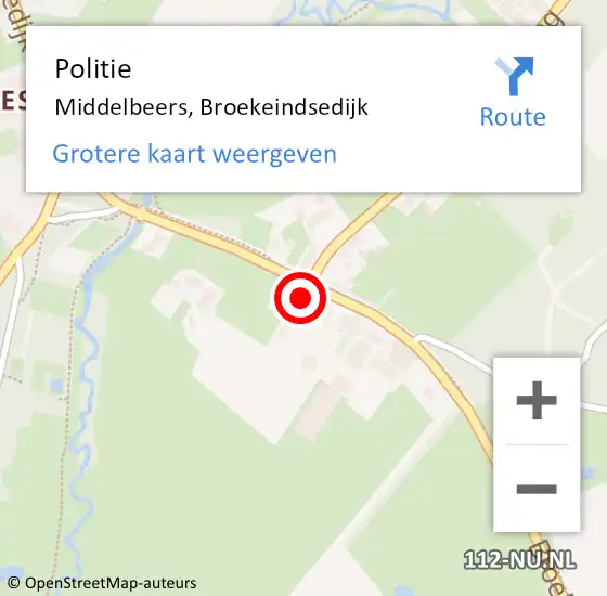 Locatie op kaart van de 112 melding: Politie Middelbeers, Broekeindsedijk op 10 augustus 2023 10:48