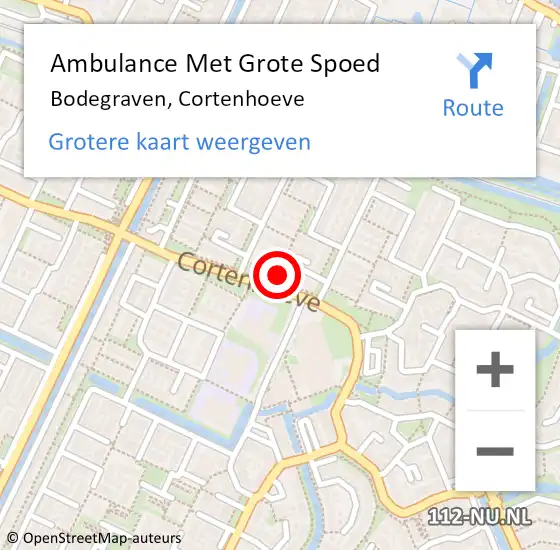 Locatie op kaart van de 112 melding: Ambulance Met Grote Spoed Naar Bodegraven, Cortenhoeve op 10 augustus 2023 10:55