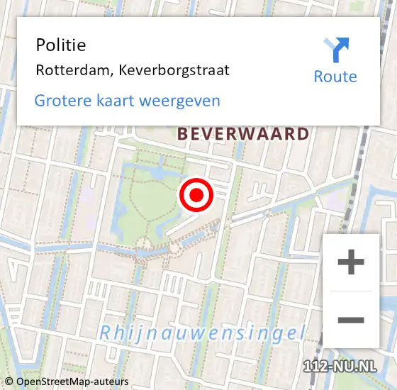 Locatie op kaart van de 112 melding: Politie Rotterdam, Keverborgstraat op 10 augustus 2023 11:23