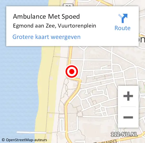 Locatie op kaart van de 112 melding: Ambulance Met Spoed Naar Egmond aan Zee, Vuurtorenplein op 10 augustus 2023 11:36