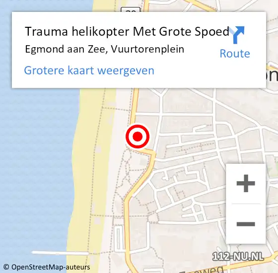 Locatie op kaart van de 112 melding: Trauma helikopter Met Grote Spoed Naar Egmond aan Zee, Vuurtorenplein op 10 augustus 2023 11:38