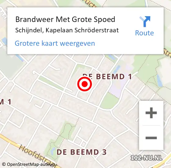 Locatie op kaart van de 112 melding: Brandweer Met Grote Spoed Naar Schijndel, Kapelaan Schröderstraat op 10 augustus 2023 12:05