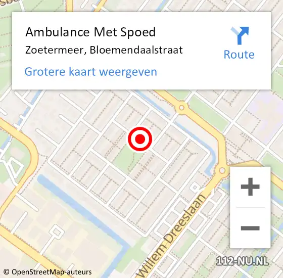 Locatie op kaart van de 112 melding: Ambulance Met Spoed Naar Zoetermeer, Bloemendaalstraat op 10 augustus 2023 12:17