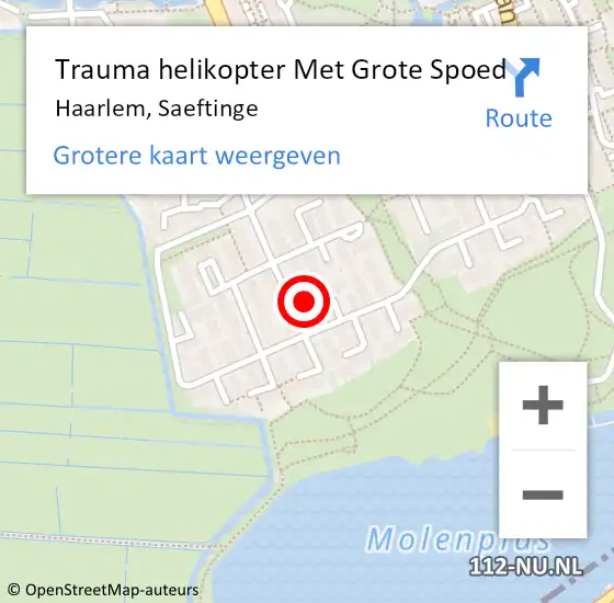 Locatie op kaart van de 112 melding: Trauma helikopter Met Grote Spoed Naar Haarlem, Saeftinge op 10 augustus 2023 12:33