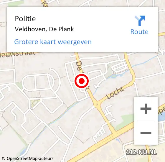 Locatie op kaart van de 112 melding: Politie Veldhoven, De Plank op 10 augustus 2023 13:29