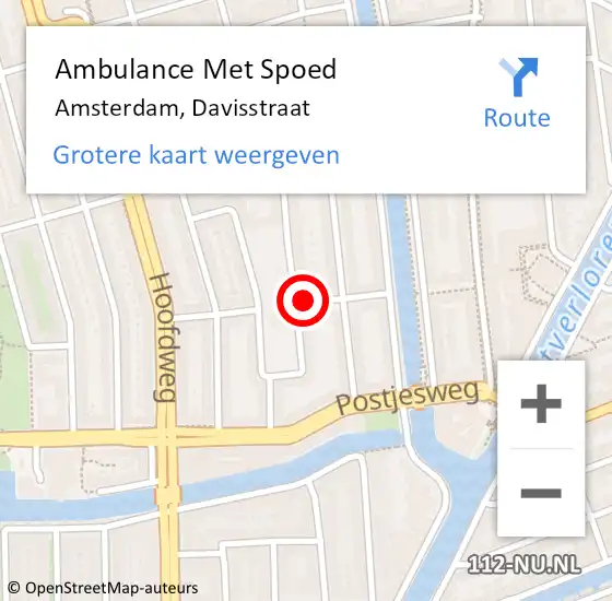 Locatie op kaart van de 112 melding: Ambulance Met Spoed Naar Amsterdam, Davisstraat op 10 augustus 2023 13:36