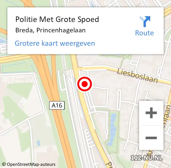 Locatie op kaart van de 112 melding: Politie Met Grote Spoed Naar Breda, Princenhagelaan op 10 augustus 2023 13:43