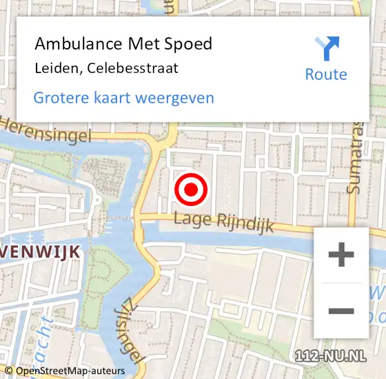 Locatie op kaart van de 112 melding: Ambulance Met Spoed Naar Leiden, Celebesstraat op 10 augustus 2023 13:54