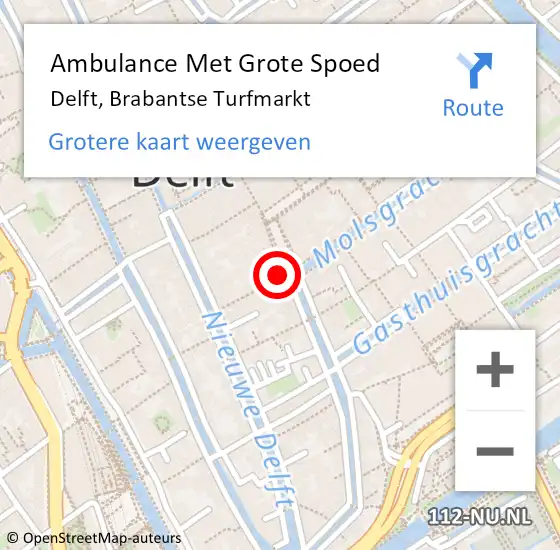 Locatie op kaart van de 112 melding: Ambulance Met Grote Spoed Naar Delft, Brabantse Turfmarkt op 10 augustus 2023 13:59