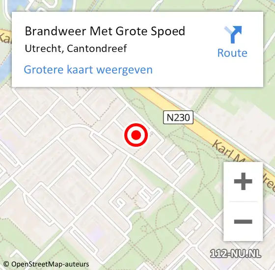 Locatie op kaart van de 112 melding: Brandweer Met Grote Spoed Naar Utrecht, Cantondreef op 10 augustus 2023 14:15