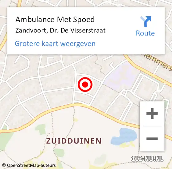 Locatie op kaart van de 112 melding: Ambulance Met Spoed Naar Zandvoort, Dr. De Visserstraat op 10 augustus 2023 14:24