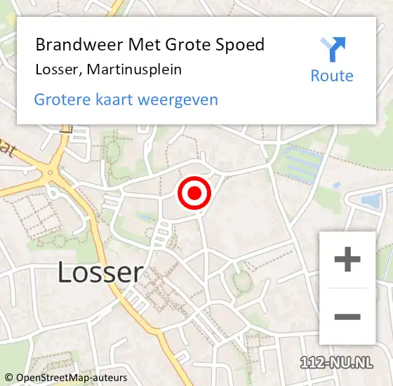 Locatie op kaart van de 112 melding: Brandweer Met Grote Spoed Naar Losser, Martinusplein op 10 augustus 2023 14:34