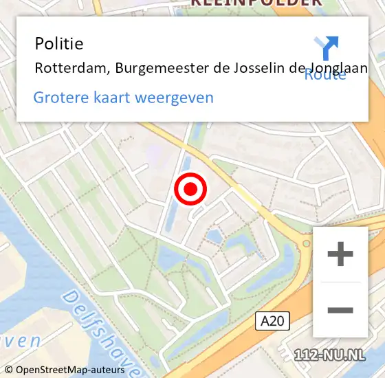 Locatie op kaart van de 112 melding: Politie Rotterdam, Burgemeester de Josselin de Jonglaan op 10 augustus 2023 14:41