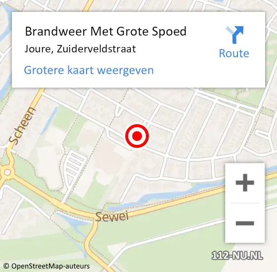 Locatie op kaart van de 112 melding: Brandweer Met Grote Spoed Naar Joure, Zuiderveldstraat op 10 augustus 2023 14:54