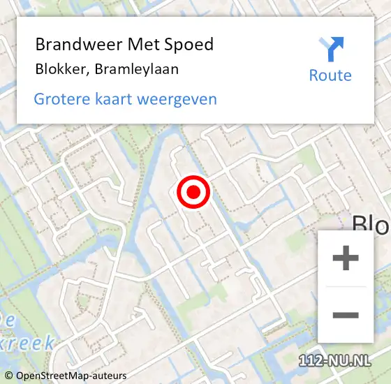 Locatie op kaart van de 112 melding: Brandweer Met Spoed Naar Blokker, Bramleylaan op 10 augustus 2023 15:07