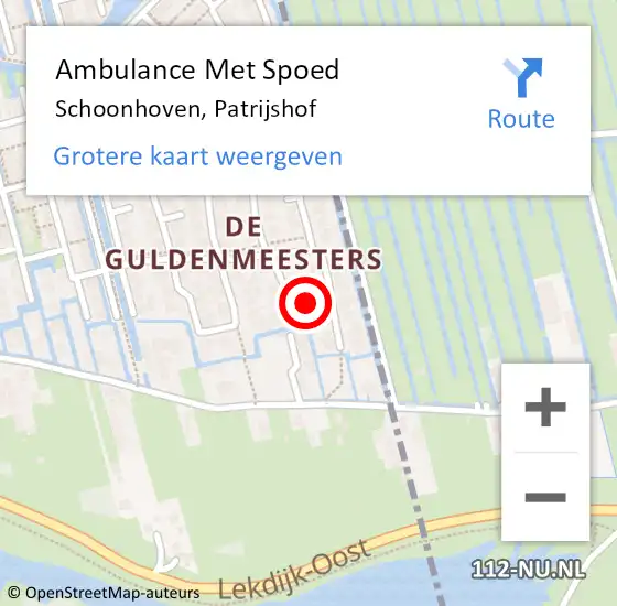 Locatie op kaart van de 112 melding: Ambulance Met Spoed Naar Schoonhoven, Patrijshof op 10 augustus 2023 15:15