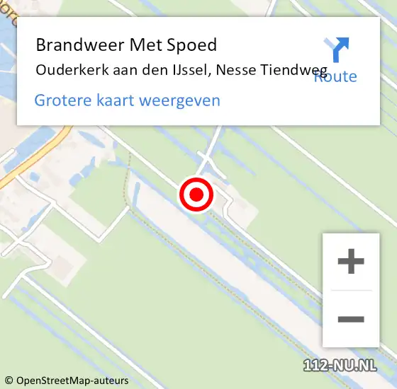 Locatie op kaart van de 112 melding: Brandweer Met Spoed Naar Ouderkerk aan den IJssel, Nesse Tiendweg op 10 augustus 2023 15:26