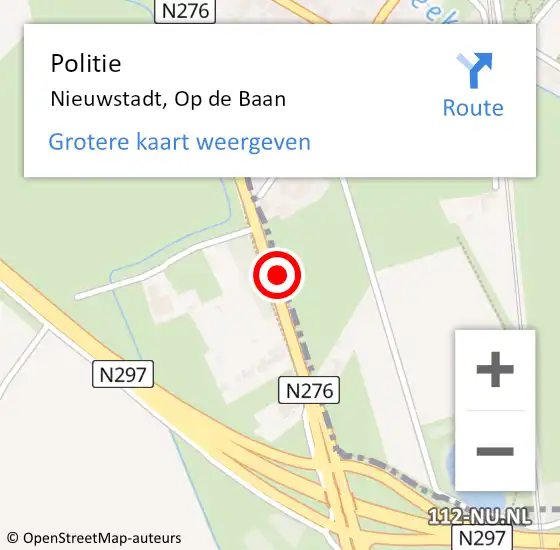 Locatie op kaart van de 112 melding: Politie Nieuwstadt, Op de Baan op 10 augustus 2023 16:07