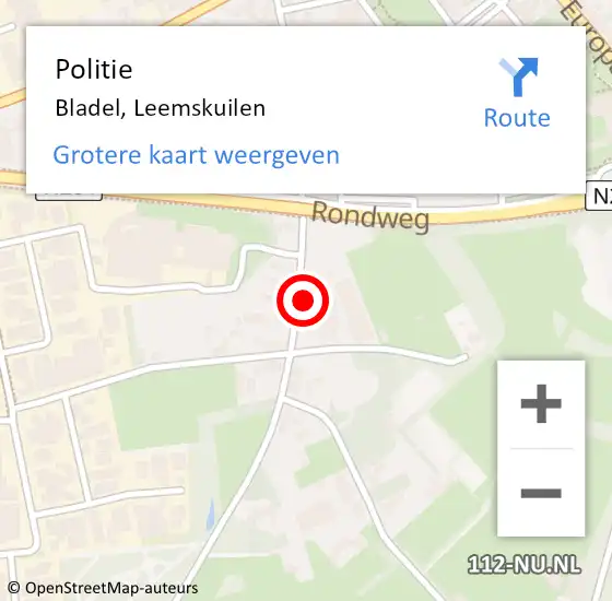 Locatie op kaart van de 112 melding: Politie Bladel, Leemskuilen op 10 augustus 2023 16:13