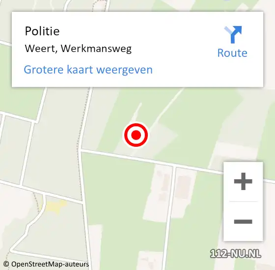 Locatie op kaart van de 112 melding: Politie Weert, Werkmansweg op 10 augustus 2023 16:14