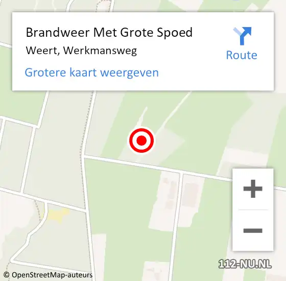 Locatie op kaart van de 112 melding: Brandweer Met Grote Spoed Naar Weert, Werkmansweg op 10 augustus 2023 16:17