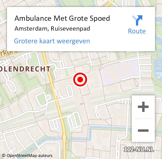 Locatie op kaart van de 112 melding: Ambulance Met Grote Spoed Naar Amsterdam, Ruiseveenpad op 10 augustus 2023 16:27