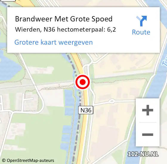 Locatie op kaart van de 112 melding: Brandweer Met Grote Spoed Naar Wierden, N36 hectometerpaal: 6,2 op 10 augustus 2023 16:28