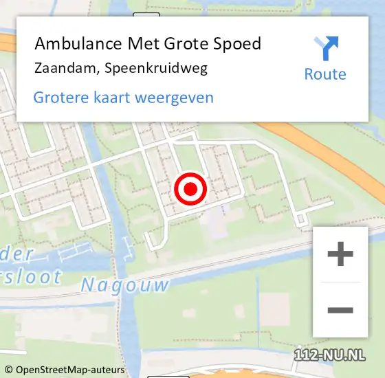 Locatie op kaart van de 112 melding: Ambulance Met Grote Spoed Naar Zaandam, Speenkruidweg op 10 augustus 2023 16:34