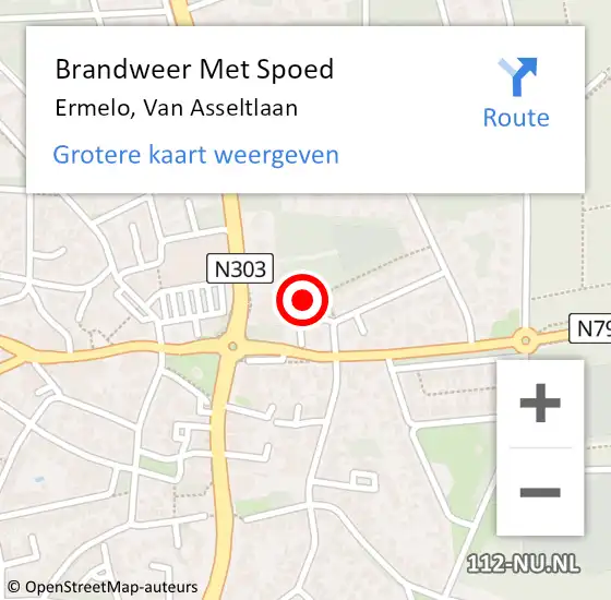 Locatie op kaart van de 112 melding: Brandweer Met Spoed Naar Ermelo, Van Asseltlaan op 10 augustus 2023 16:36