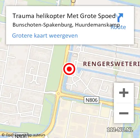 Locatie op kaart van de 112 melding: Trauma helikopter Met Grote Spoed Naar Bunschoten-Spakenburg, Huurdemanskamp op 10 augustus 2023 16:42