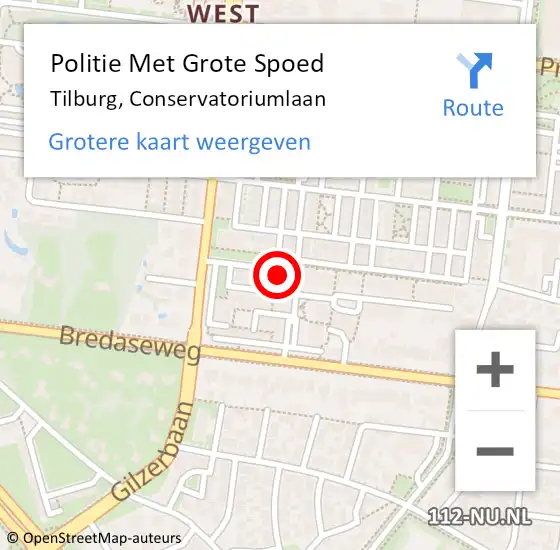 Locatie op kaart van de 112 melding: Politie Met Grote Spoed Naar Tilburg, Conservatoriumlaan op 10 augustus 2023 17:16