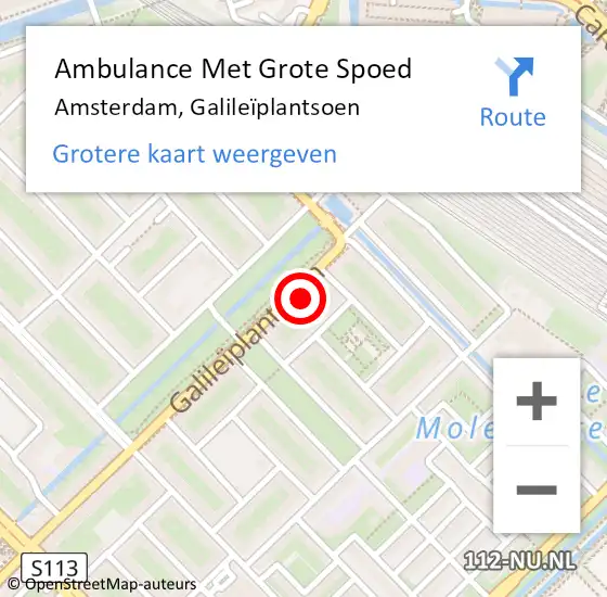 Locatie op kaart van de 112 melding: Ambulance Met Grote Spoed Naar Amsterdam, Galileïplantsoen op 10 augustus 2023 17:31