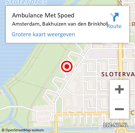 Locatie op kaart van de 112 melding: Ambulance Met Spoed Naar Amsterdam, Bakhuizen van den Brinkhof op 10 augustus 2023 17:42