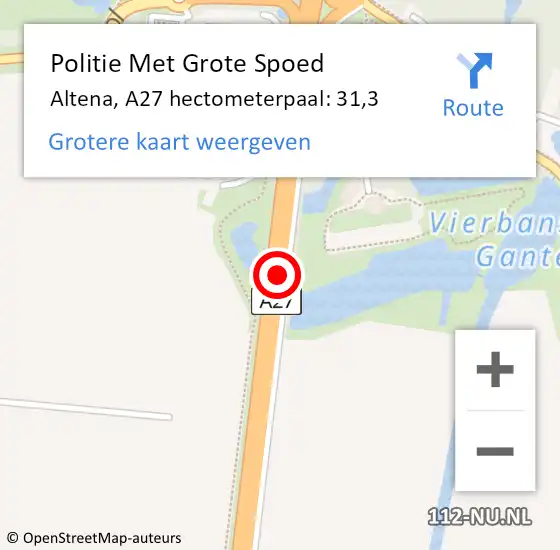 Locatie op kaart van de 112 melding: Politie Met Grote Spoed Naar Altena, A27 hectometerpaal: 31,3 op 10 augustus 2023 17:52