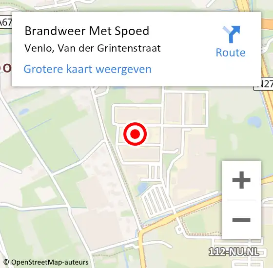 Locatie op kaart van de 112 melding: Brandweer Met Spoed Naar Venlo, Van der Grintenstraat op 10 augustus 2023 18:01