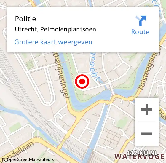 Locatie op kaart van de 112 melding: Politie Utrecht, Pelmolenplantsoen op 10 augustus 2023 18:21