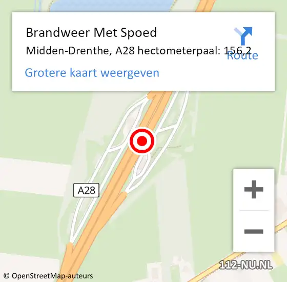Locatie op kaart van de 112 melding: Brandweer Met Spoed Naar Midden-Drenthe, A28 hectometerpaal: 156,2 op 10 augustus 2023 18:24