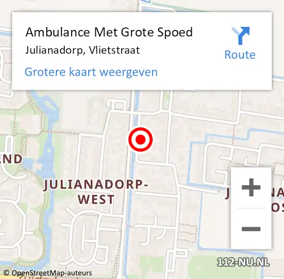 Locatie op kaart van de 112 melding: Ambulance Met Grote Spoed Naar Julianadorp, Vlietstraat op 10 augustus 2023 18:36