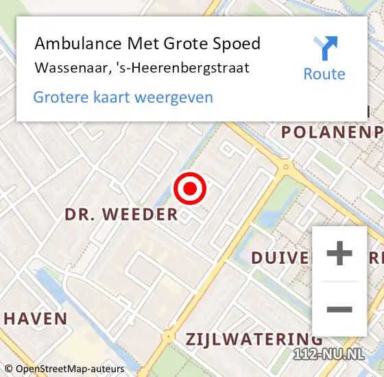 Locatie op kaart van de 112 melding: Ambulance Met Grote Spoed Naar Wassenaar, 's-Heerenbergstraat op 10 augustus 2023 18:38