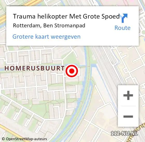 Locatie op kaart van de 112 melding: Trauma helikopter Met Grote Spoed Naar Rotterdam, Ben Stromanpad op 10 augustus 2023 19:02