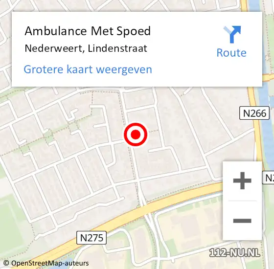 Locatie op kaart van de 112 melding: Ambulance Met Spoed Naar Nederweert, Lindenstraat op 10 augustus 2023 19:09