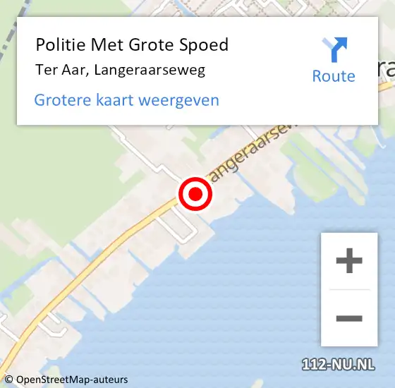 Locatie op kaart van de 112 melding: Politie Met Grote Spoed Naar Ter Aar, Langeraarseweg op 10 augustus 2023 19:19