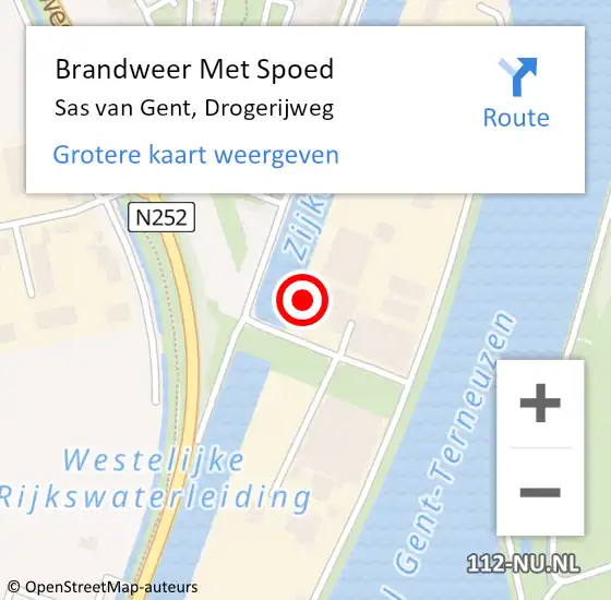 Locatie op kaart van de 112 melding: Brandweer Met Spoed Naar Sas van Gent, Drogerijweg op 10 augustus 2023 19:30