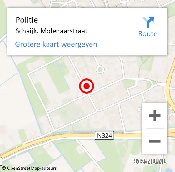 Locatie op kaart van de 112 melding: Politie Schaijk, Molenaarstraat op 10 augustus 2023 19:37