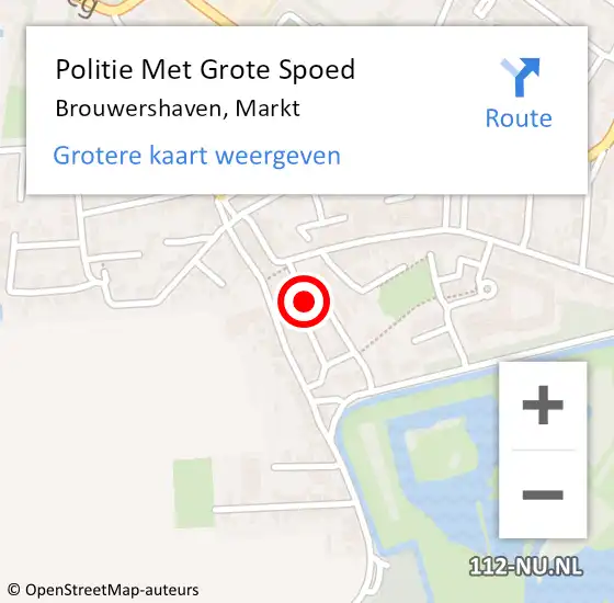 Locatie op kaart van de 112 melding: Politie Met Grote Spoed Naar Brouwershaven, Markt op 10 augustus 2023 20:03