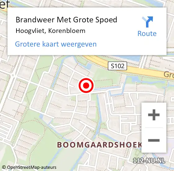 Locatie op kaart van de 112 melding: Brandweer Met Grote Spoed Naar Hoogvliet, Korenbloem op 10 augustus 2023 20:14